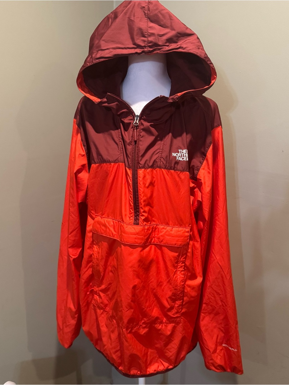 The North Face burnt orange and Burgundy Half-Zip Windbreaker Pullover